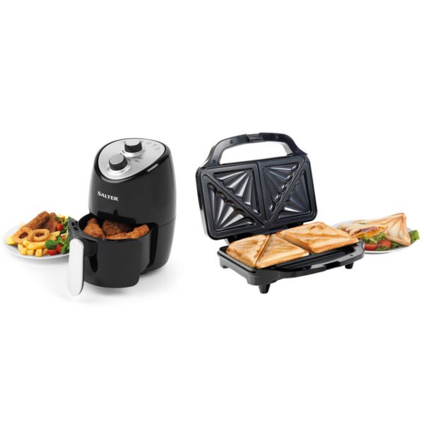 Salter COMBO-6803 XL Deep Fill Sandwich Toaster and Compact Hot Air Fryer Bundle - Black