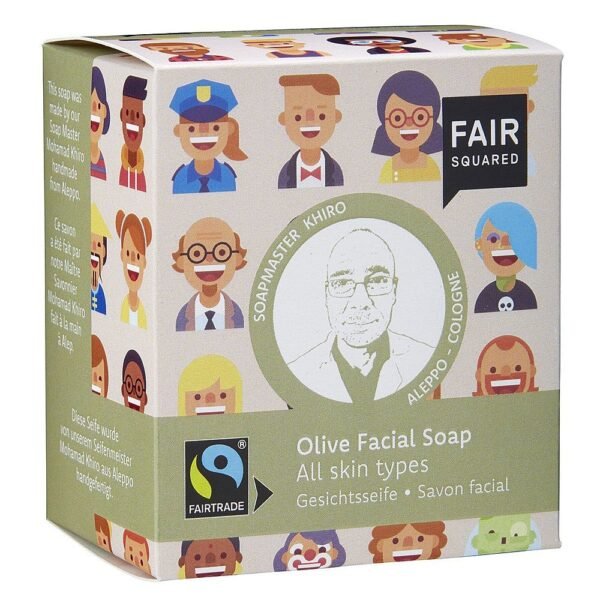 FAIR SQUARED Facial Soap (Olive) - All Skin Types (includes cotton soap bag) 2 x 80g
