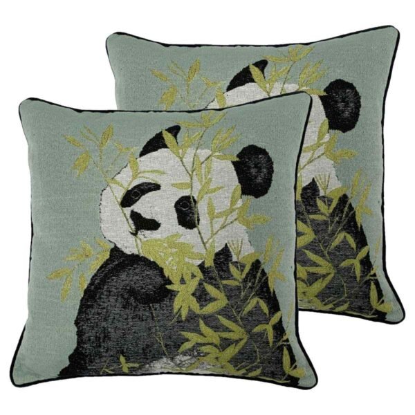 Furn. Pandas Twin Pack Polyester Filled Cushions Green