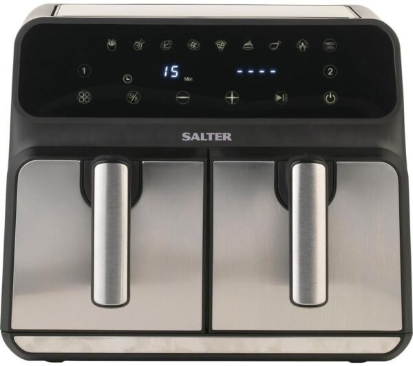 SALTER EK5196 Dual Air Pro Air Fryer - Black & Stainless Steel, Stainless Steel