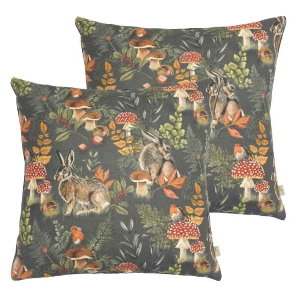 Evans Lichfield Forest Hare Repeat Polyester Filled Cushions Twin Pack Grey